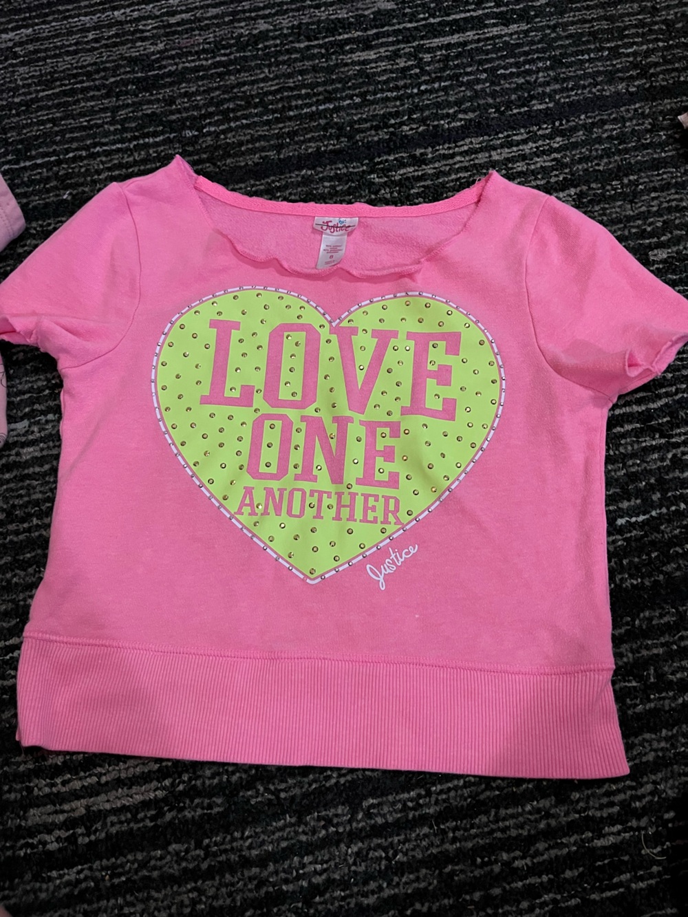 Justice Pink Sweatshirt with Lime Green Heart Graphic